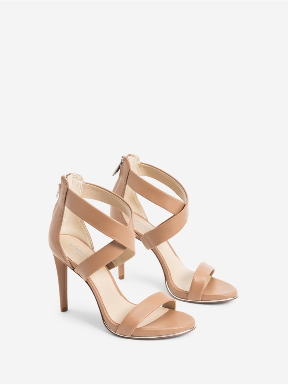 Kenneth Cole Brooke Cross Latte Leather Strappy Stiletto Sandals Heels Box 9